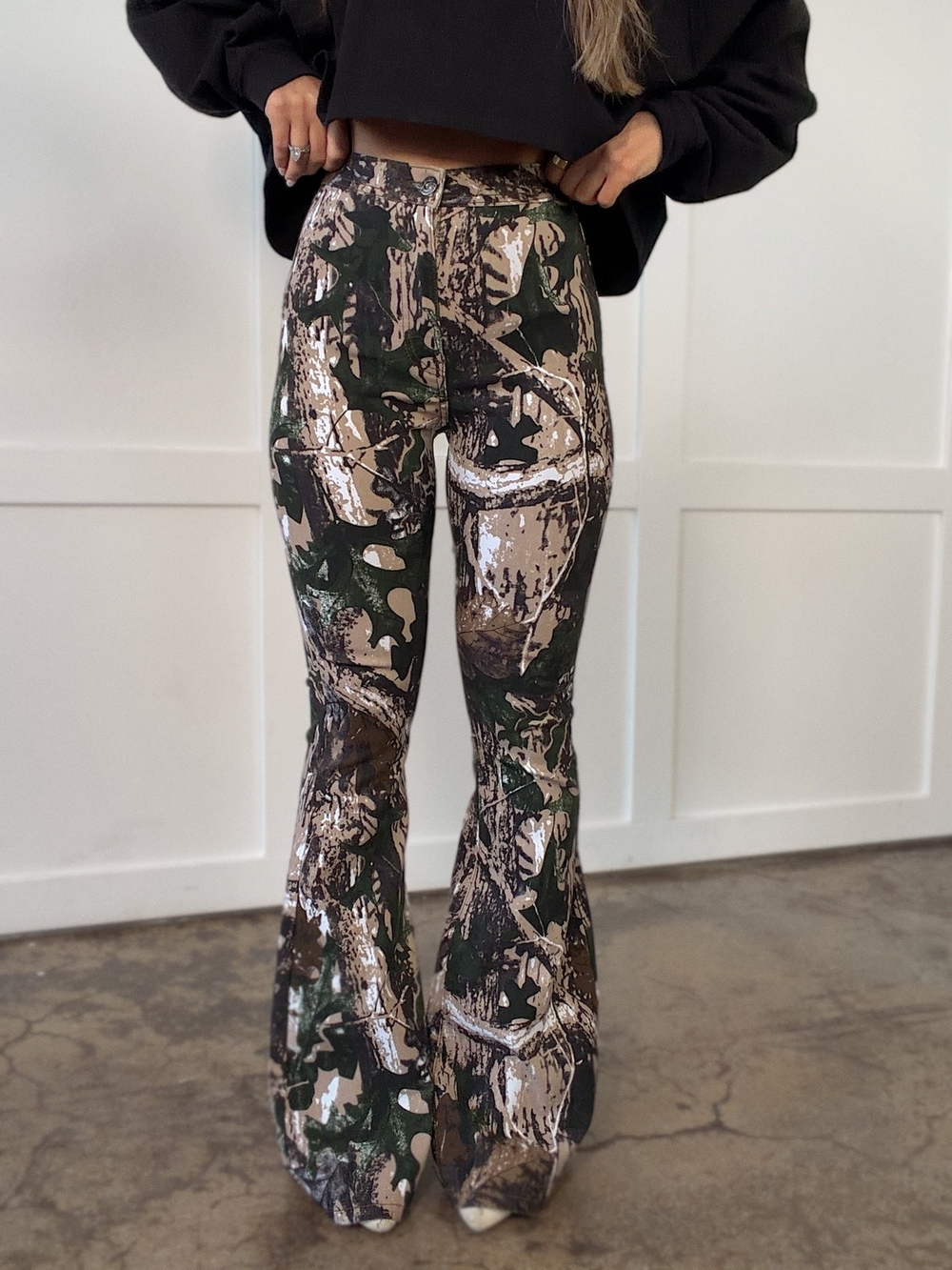 Camo Print Flare Jeans - Women's Flare & Wide Leg